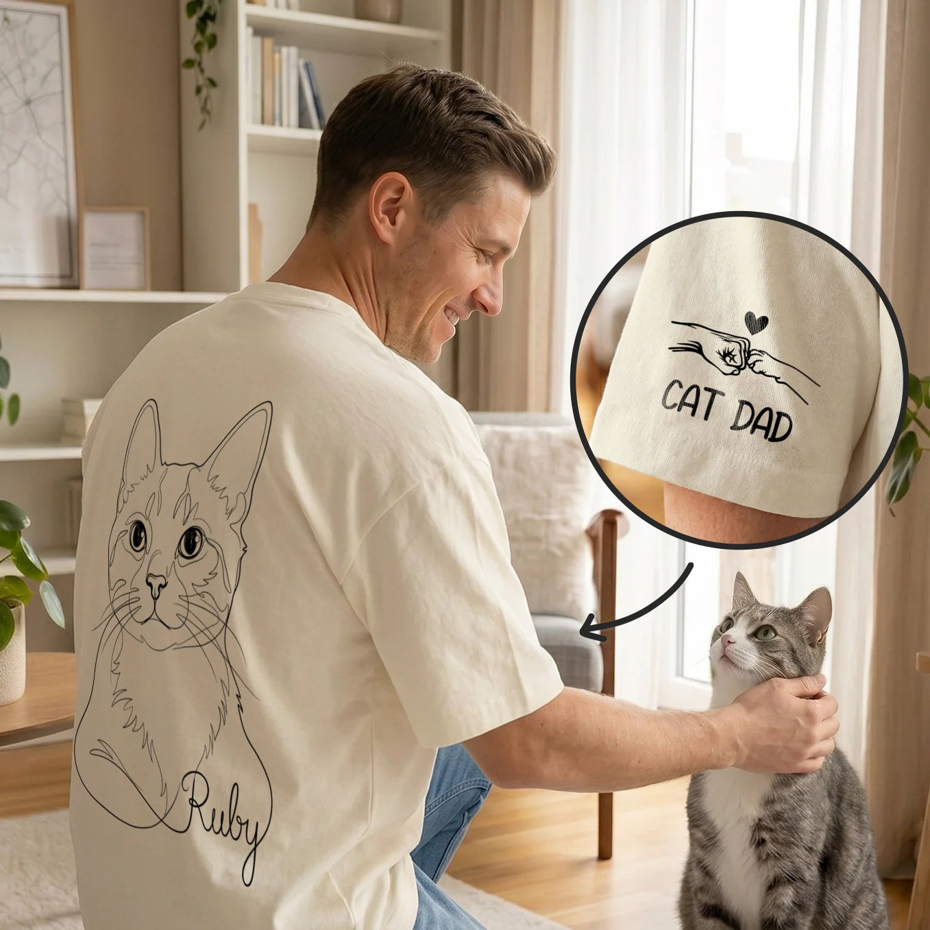 Personalisiertes Oversized Shirt "Cat Dad" mit Ärmeldruck