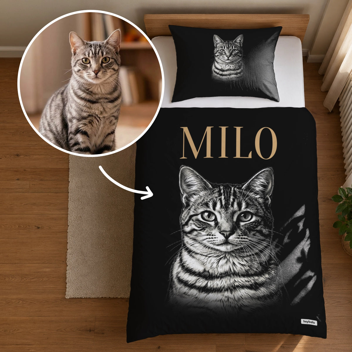 Personalisierte Bettwäsche "Retro Katze"