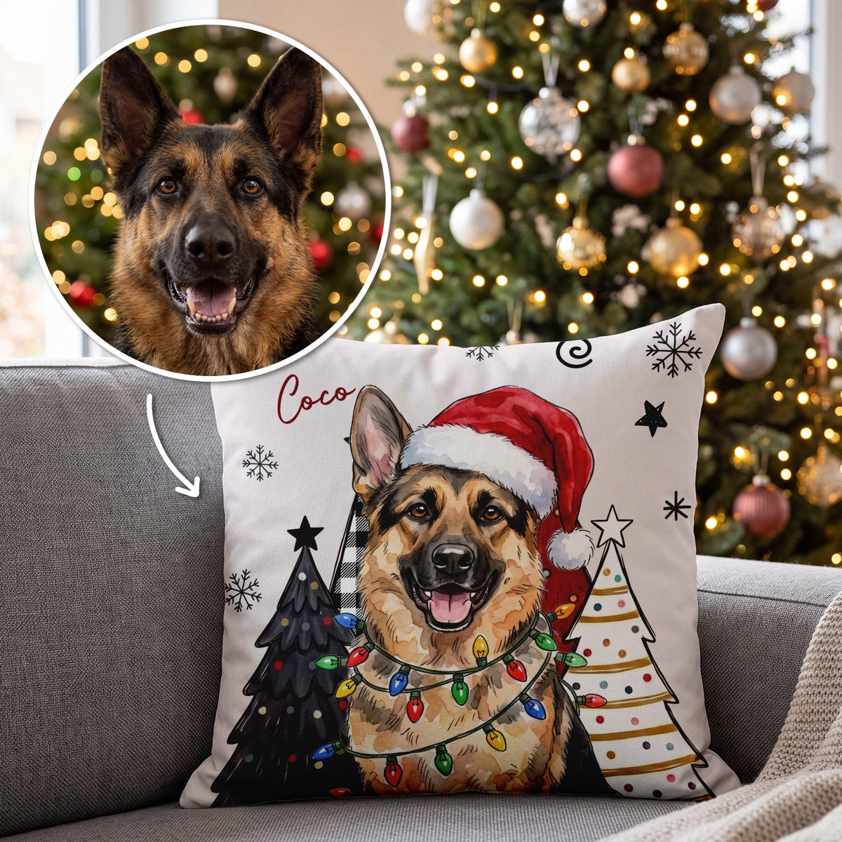 Personalisiertes Kissen "Wasserfarben Haustier Weihnachten"
