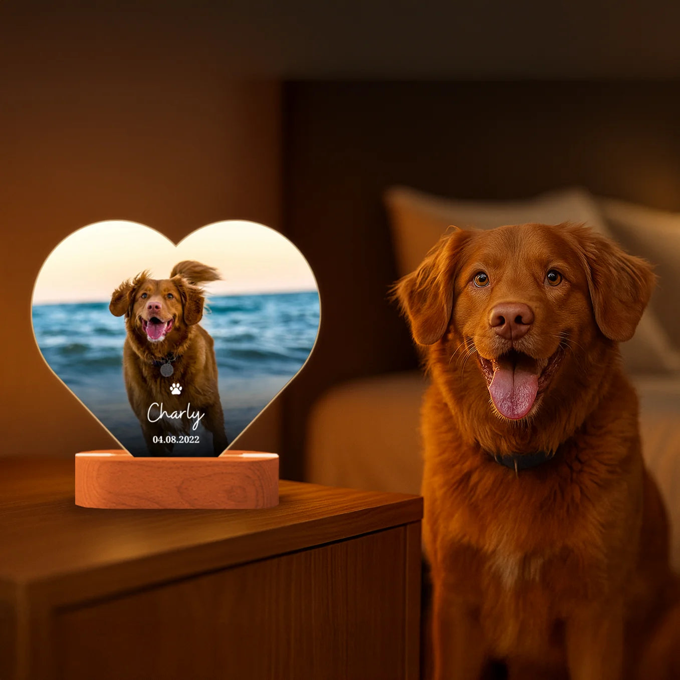 Personalisiertes Herz Acryl-Licht "Dein Haustier" mit Foto