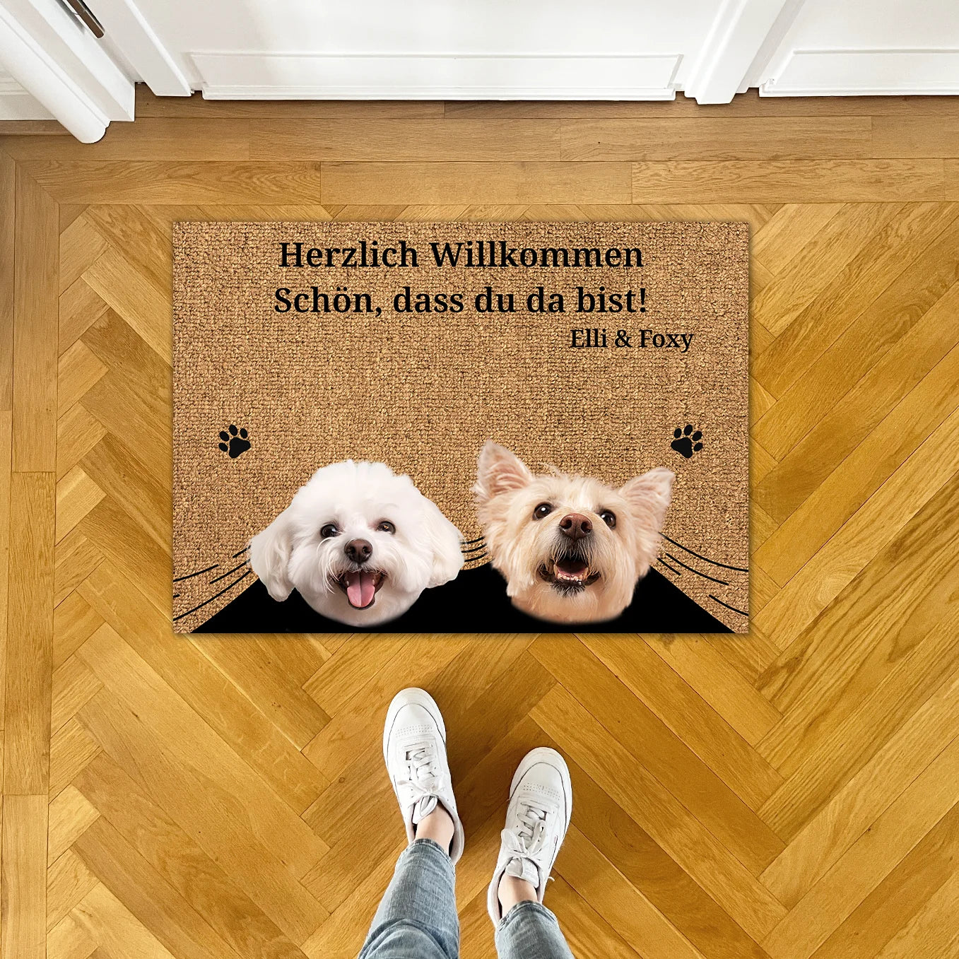 Personalisierte Fußmatte "Spähende Haustiere" mit Fotos deiner Haustiere