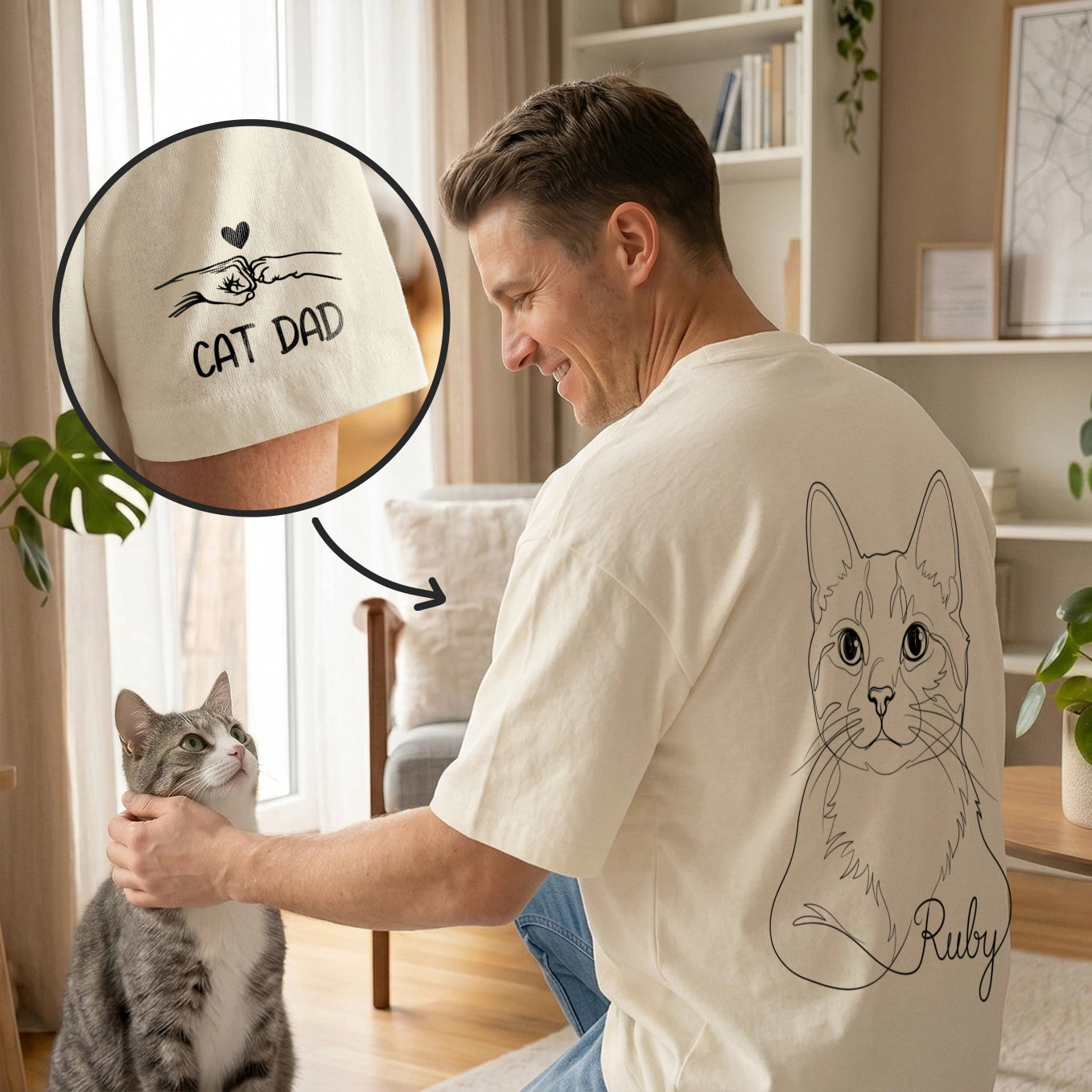 Personalisiertes Oversized Shirt "Cat Dad" mit Ärmeldruck