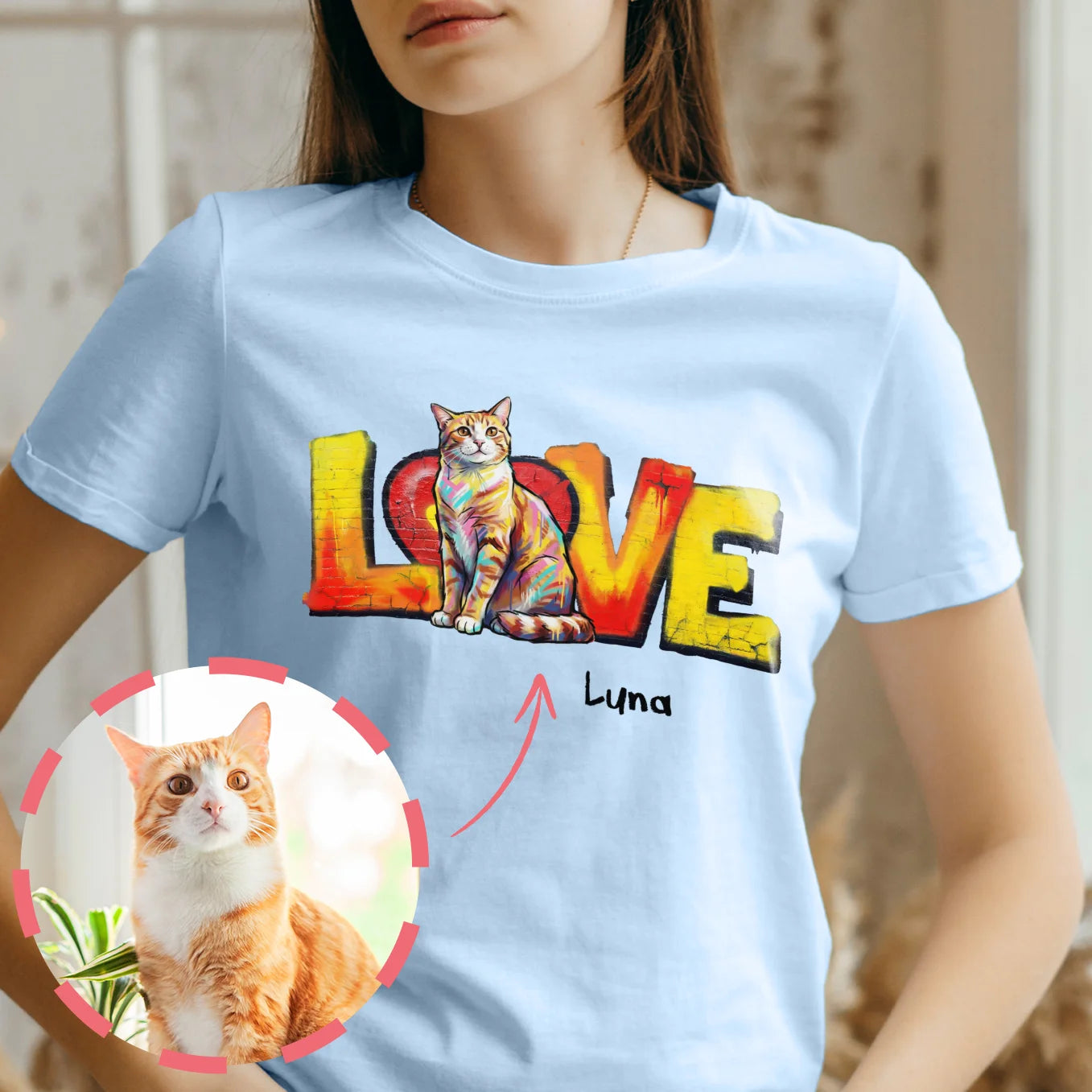 Personalisiertes T-Shirt "LOVE" Katze