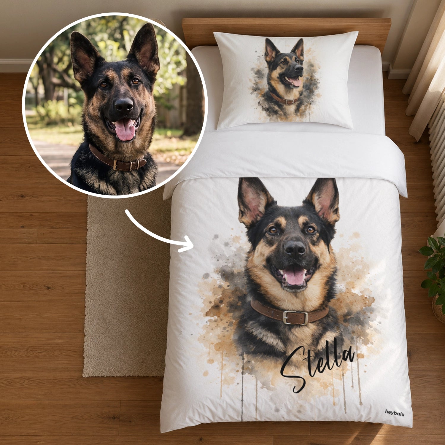 Personalisierte Bettwäsche "Wasserfarben Hund"