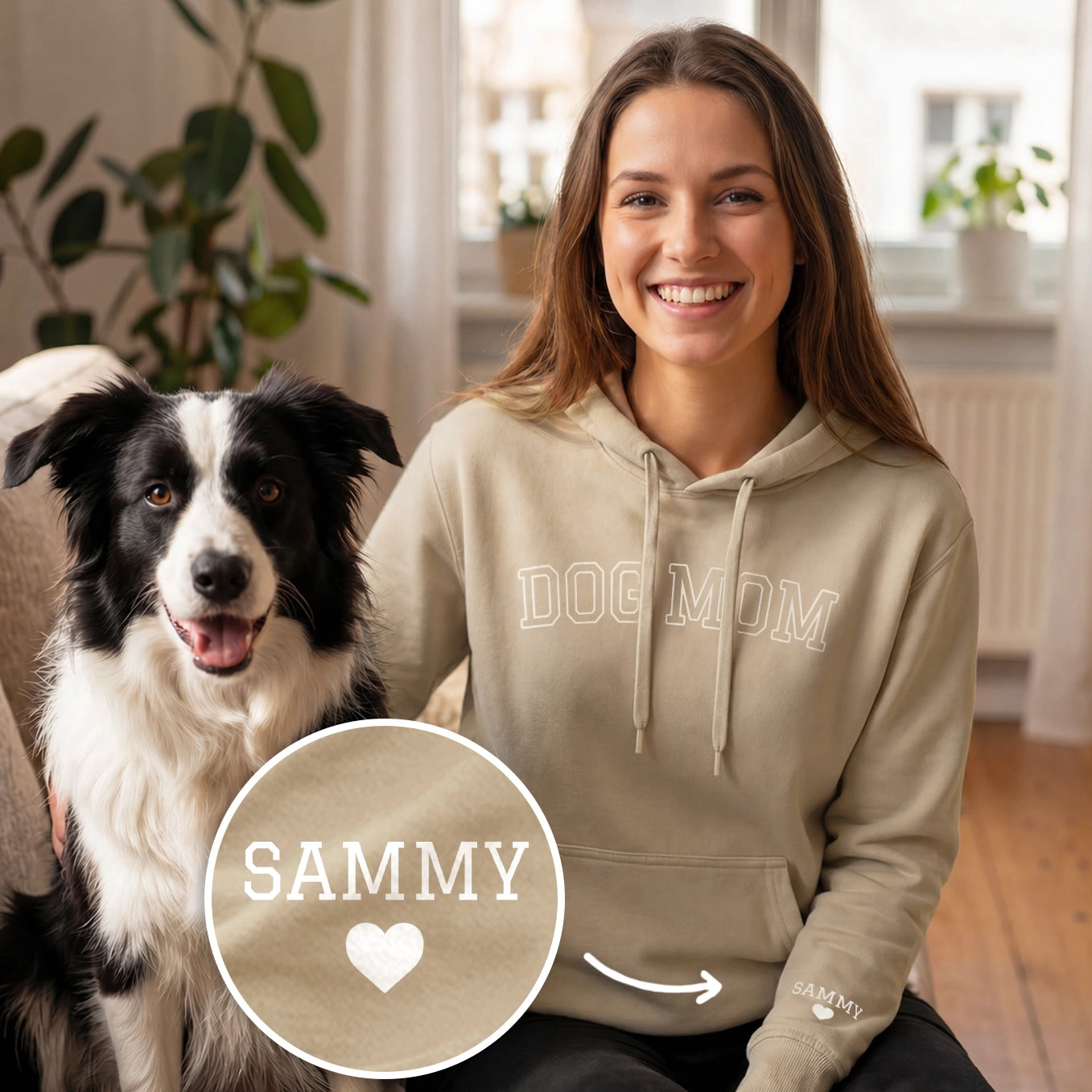 Personalisierter Hoodie "Dog Mom" mit Ärmeldruck