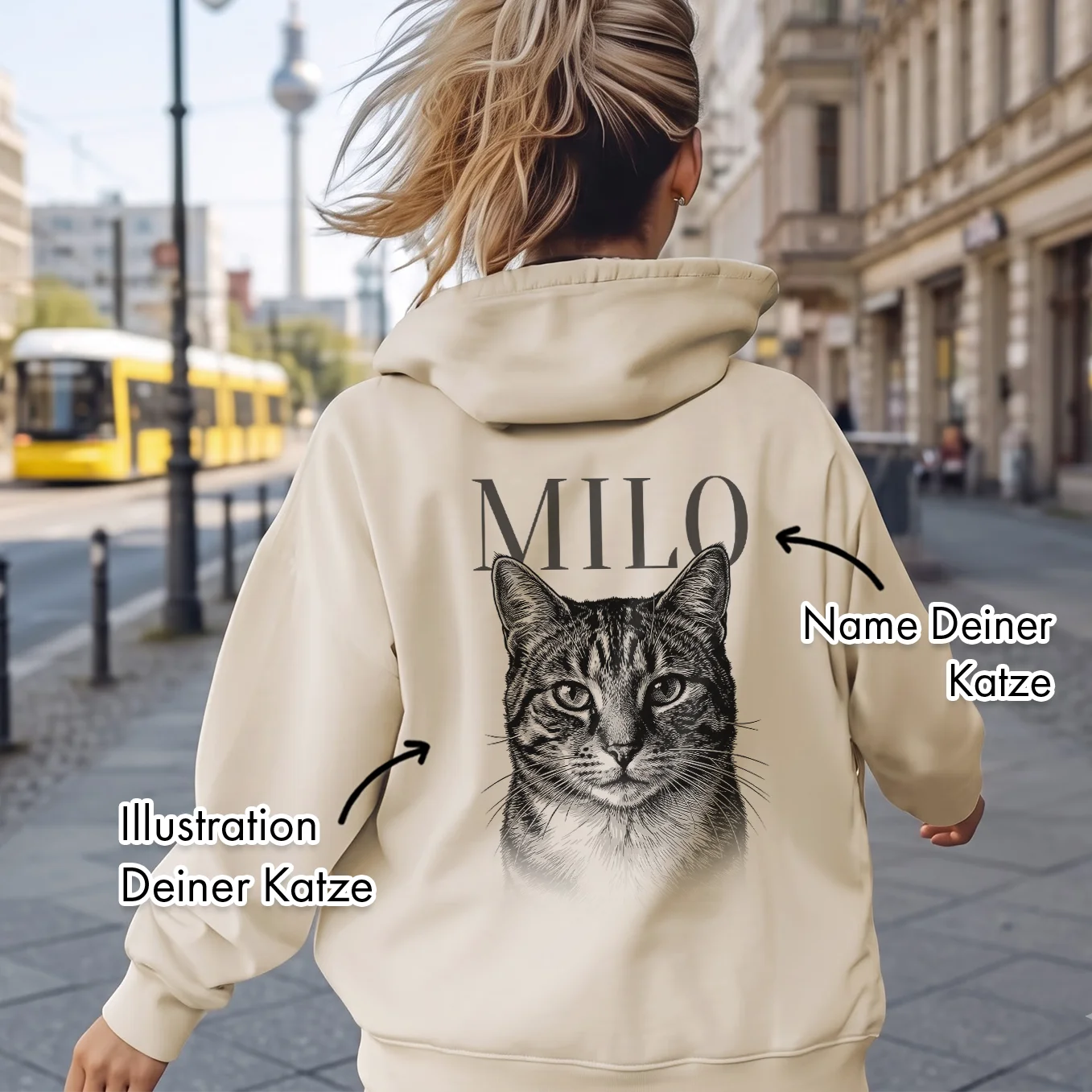 Personalisierter Hoodie "Katze Retro"