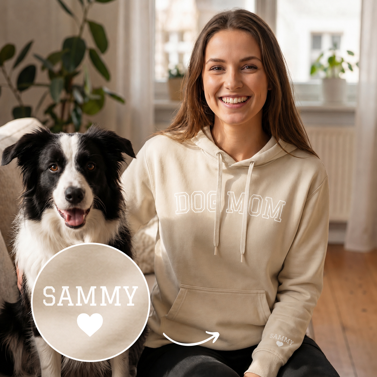 Personalisierter Hoodie "Dog Mom" mit Ärmeldruck