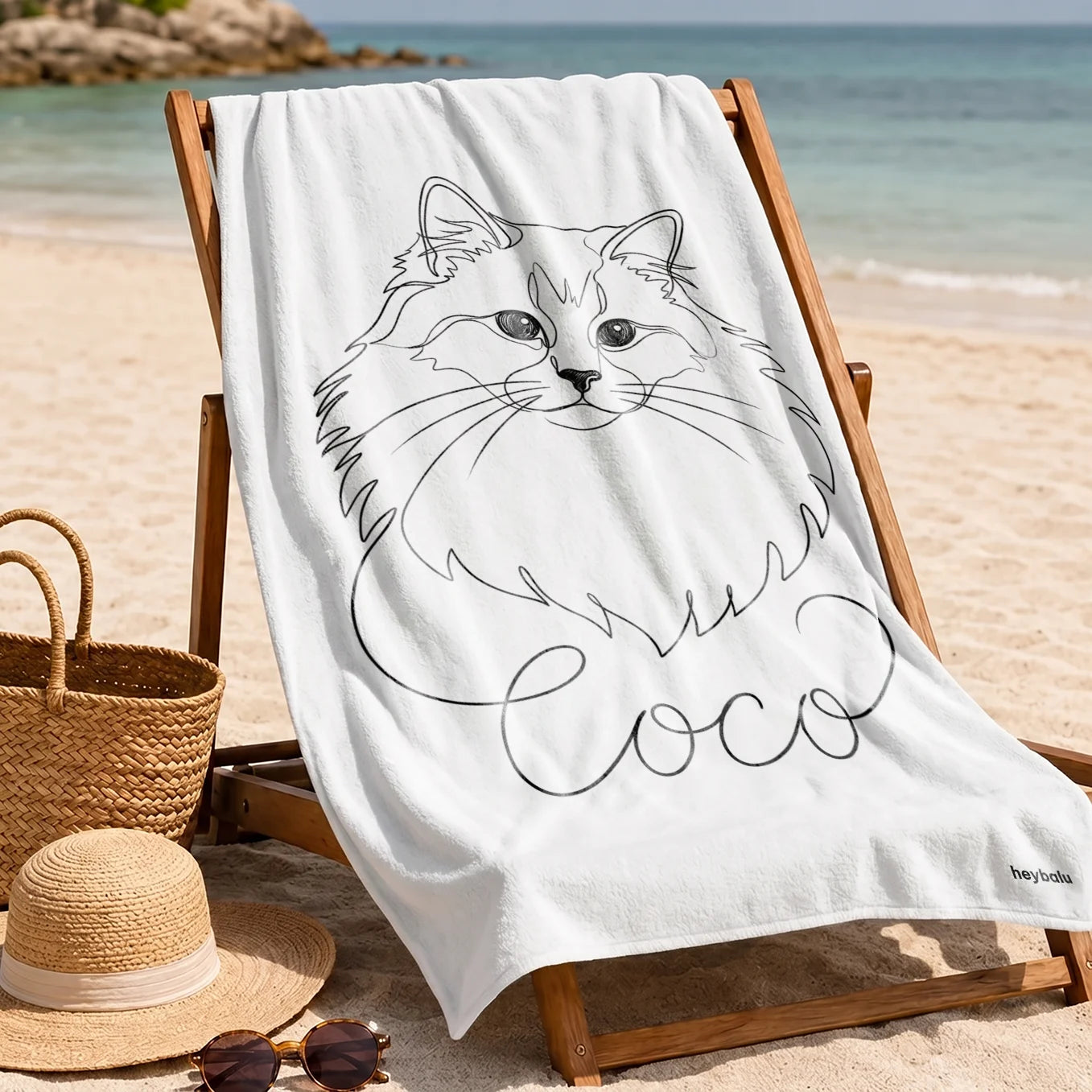 Personalisiertes Badetuch Katze "Line Art"