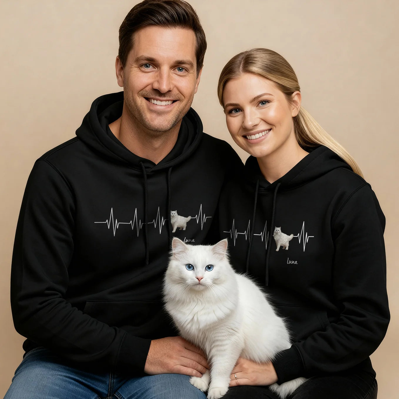 Personalisierter Hoodie ''Herzschlag Katzenfoto''