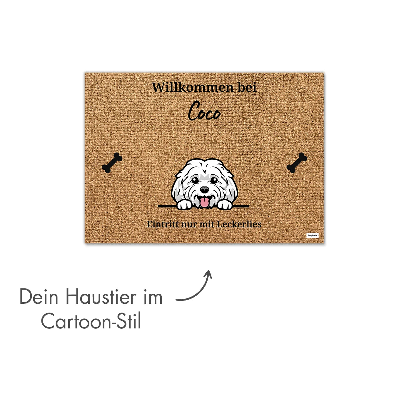 Personalisierte Fußmatte mit deinem Haustier im Cartoon-Stil Hey Balu
