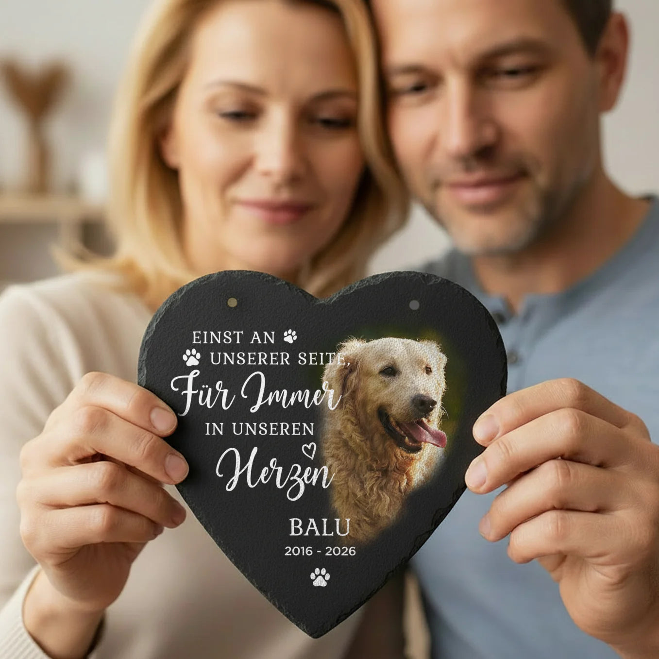 Personalisierte Schieferplatte Herz "Erinnerung"