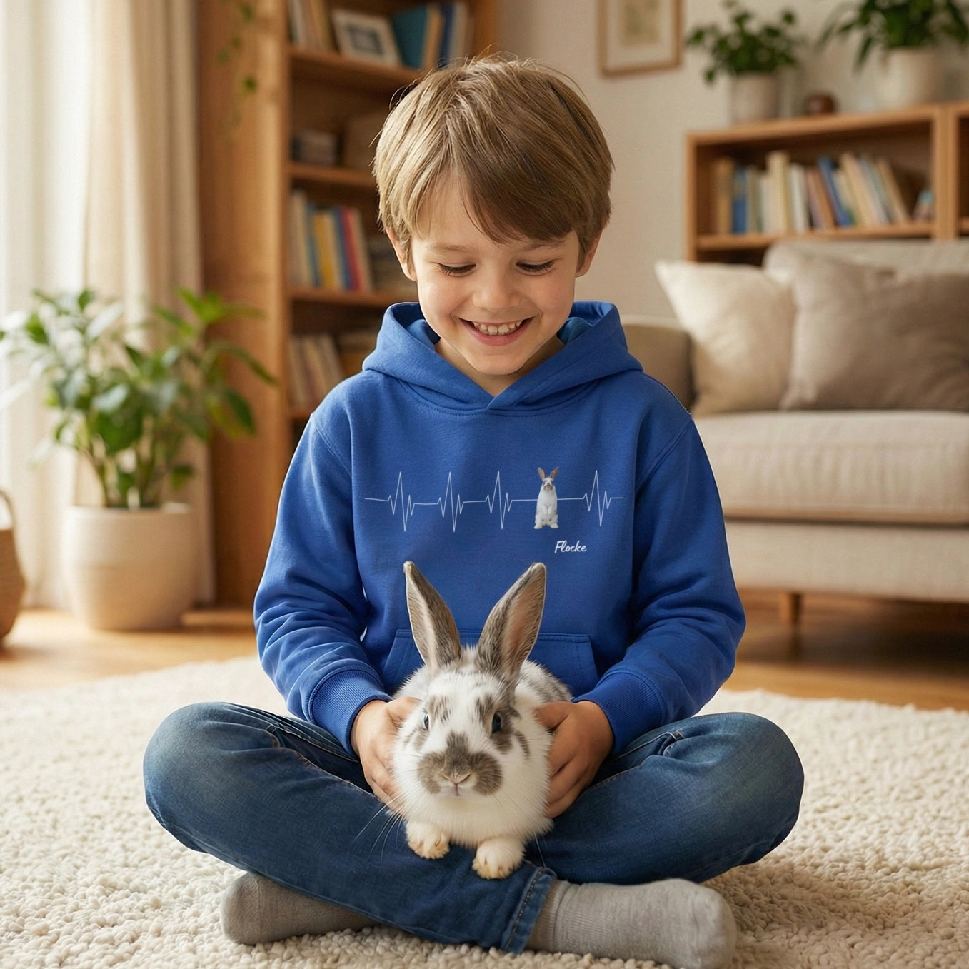 Personalisierter Kinder-Hoodie "Herzschlag Hase"