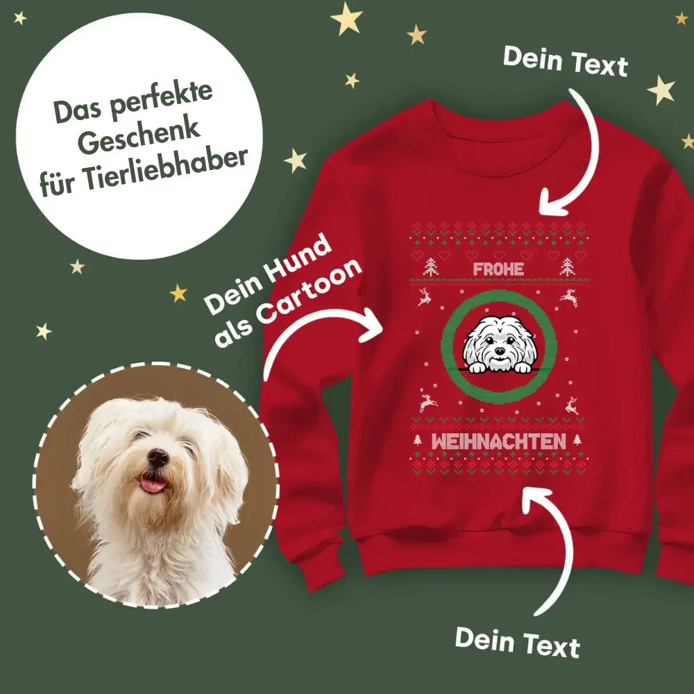 Christmas Sweater mit deinem Hund im Cartoon-Stil