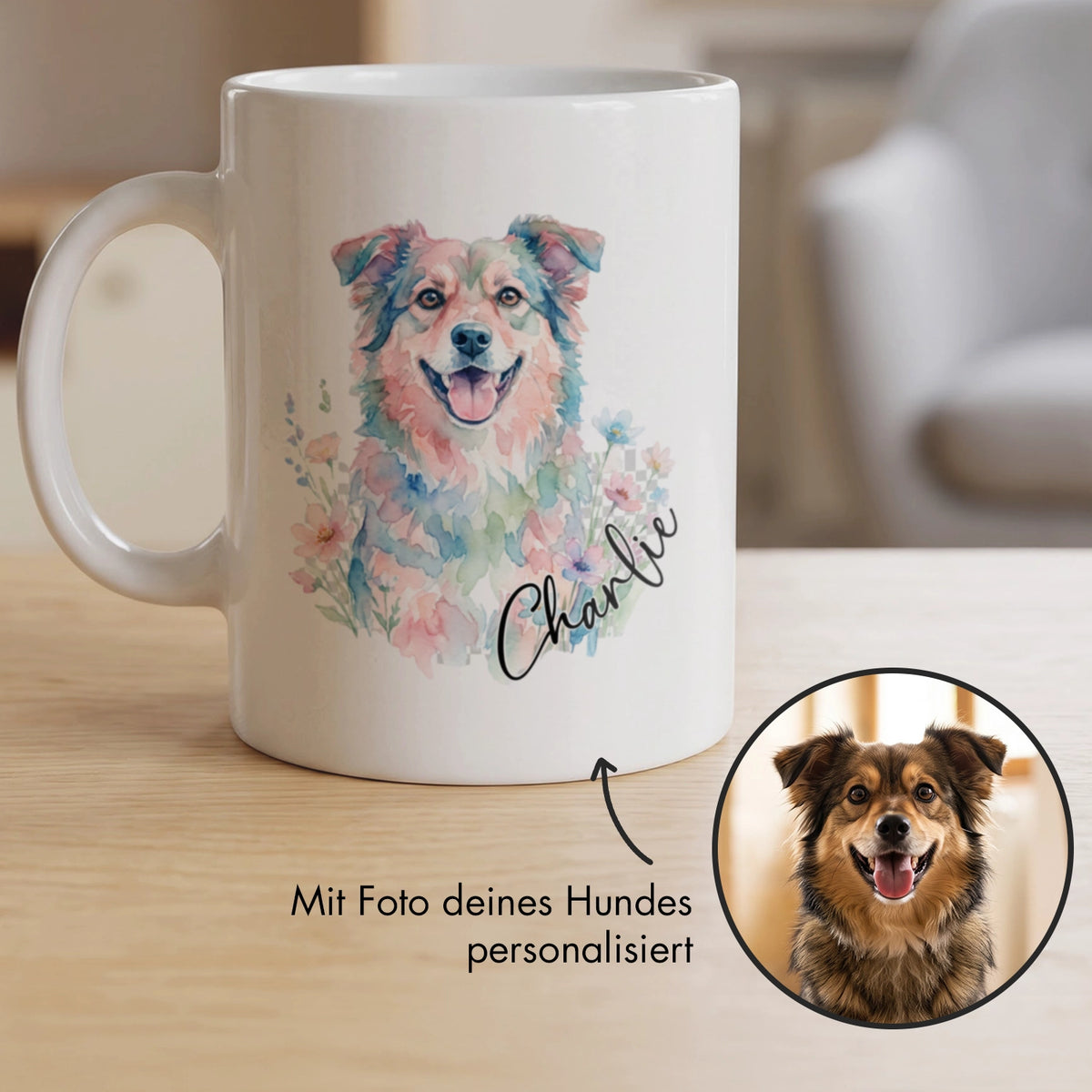 Personalisierte Tasse "Wasserfarben Blumen" – personalisiertes Geschenk