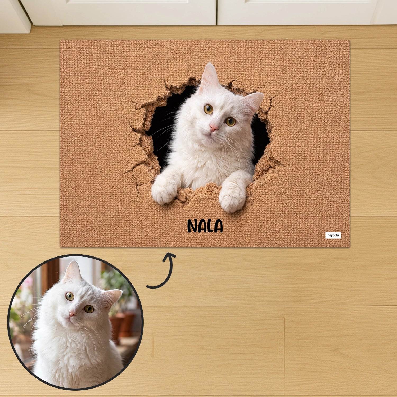 Personalisierte Fußmatte Katze "Durchbruch"