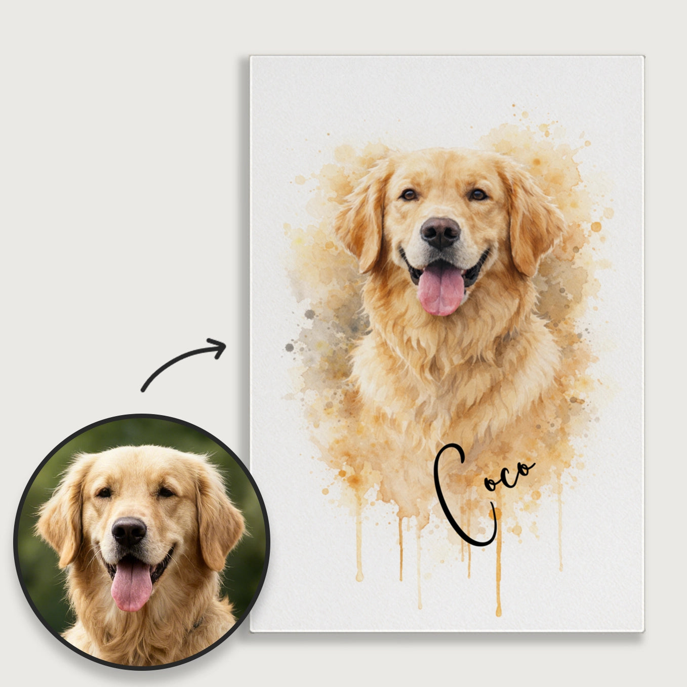 Personalisierte Leinwand "Wasserfarben Hund"
