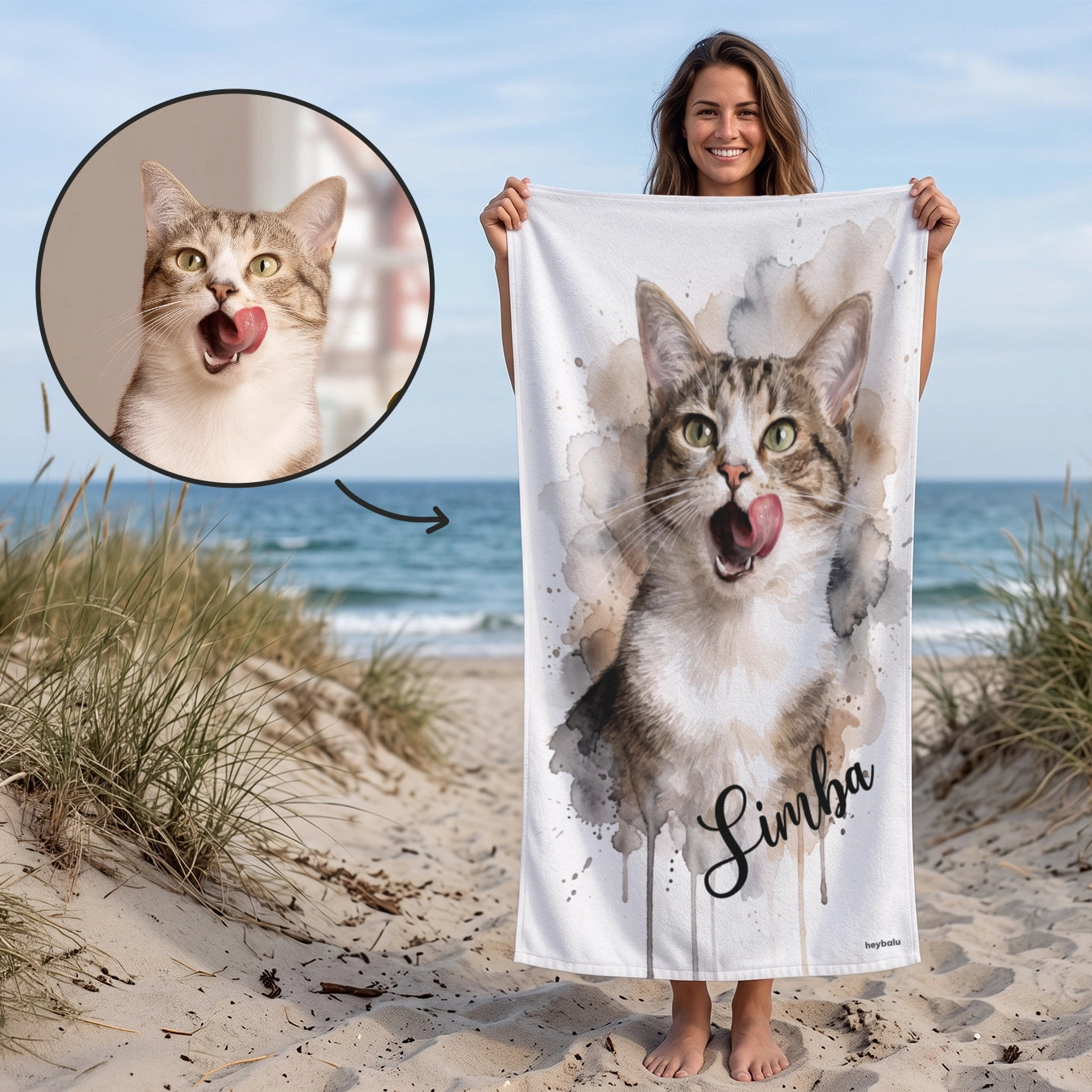 Personalisiertes Badetuch "Wasserfarben Katze"