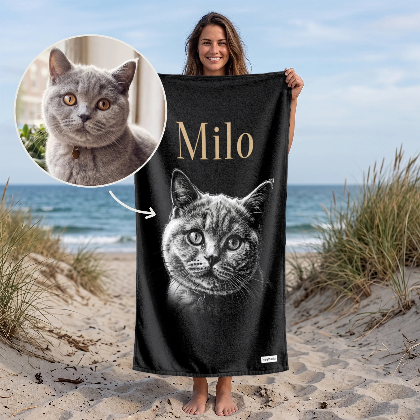 Personalisiertes Badehandtuch "Katze Retro"