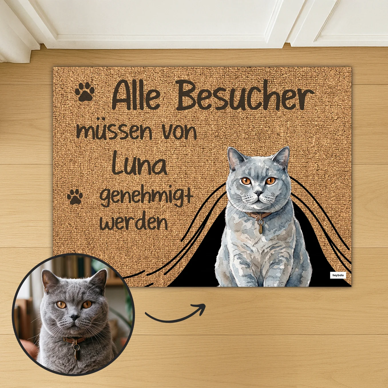 Personalisierte Fußmatte "Besuch genehmigt Katze"