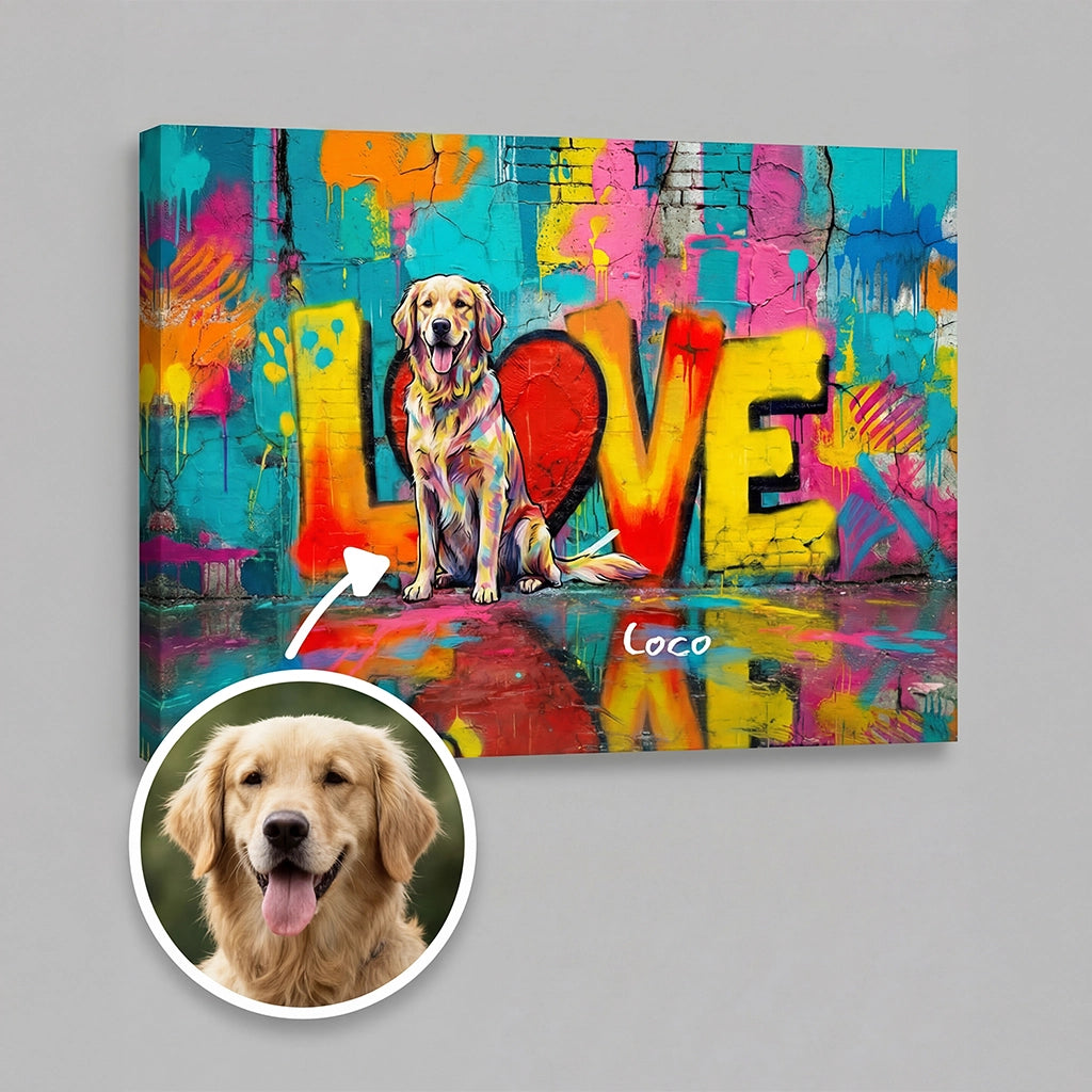 Personalisierte Leinwand "LOVE" Hund