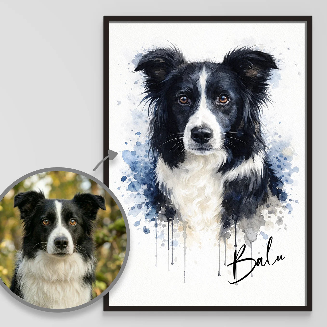 Personalisiertes Portrait Hund "Wasserfarben"