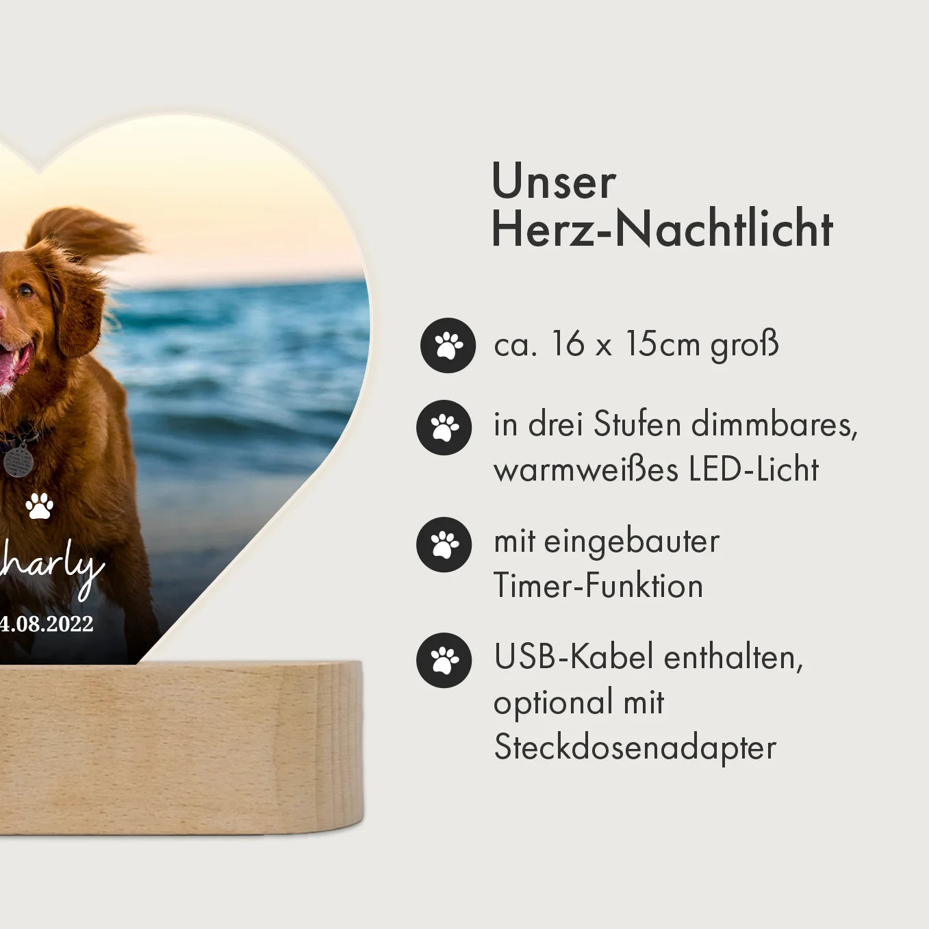 Personalisiertes Herz Acryl-Licht "Dein Haustier" mit Foto