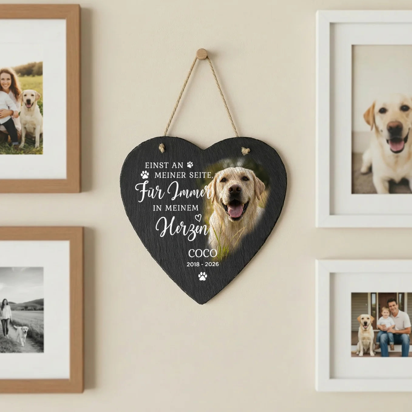 Personalisierte Schieferplatte Herz "Erinnerung"