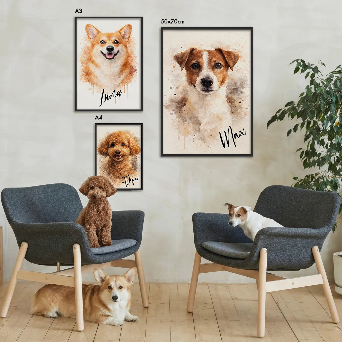 Personalisiertes Portrait Hund "Wasserfarben"