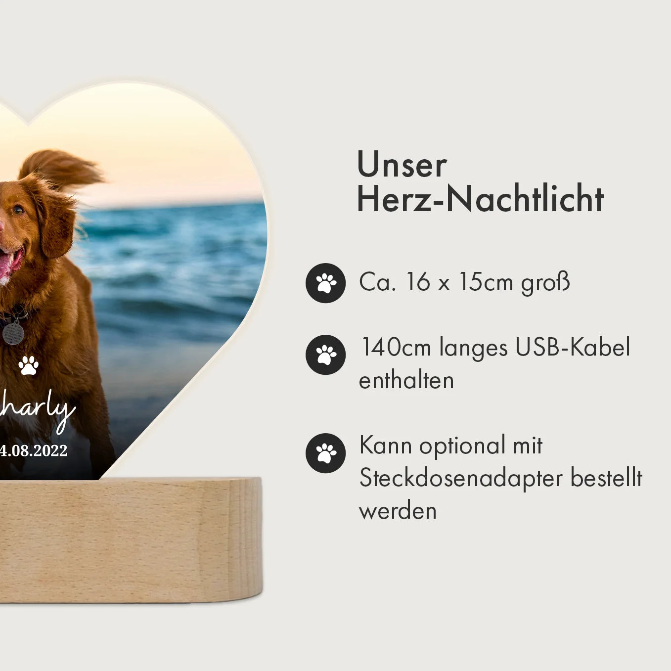 Personalisiertes Herz Acryl-Licht "Dein Haustier" mit Foto