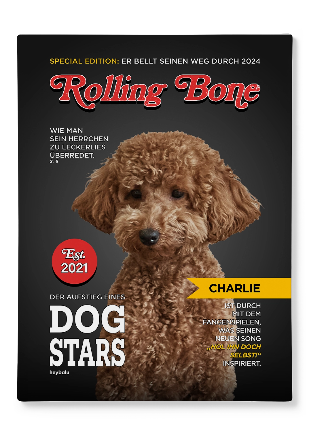 Personalisierte Leinwand Hundemagazin "Rolling Bone" heybalu