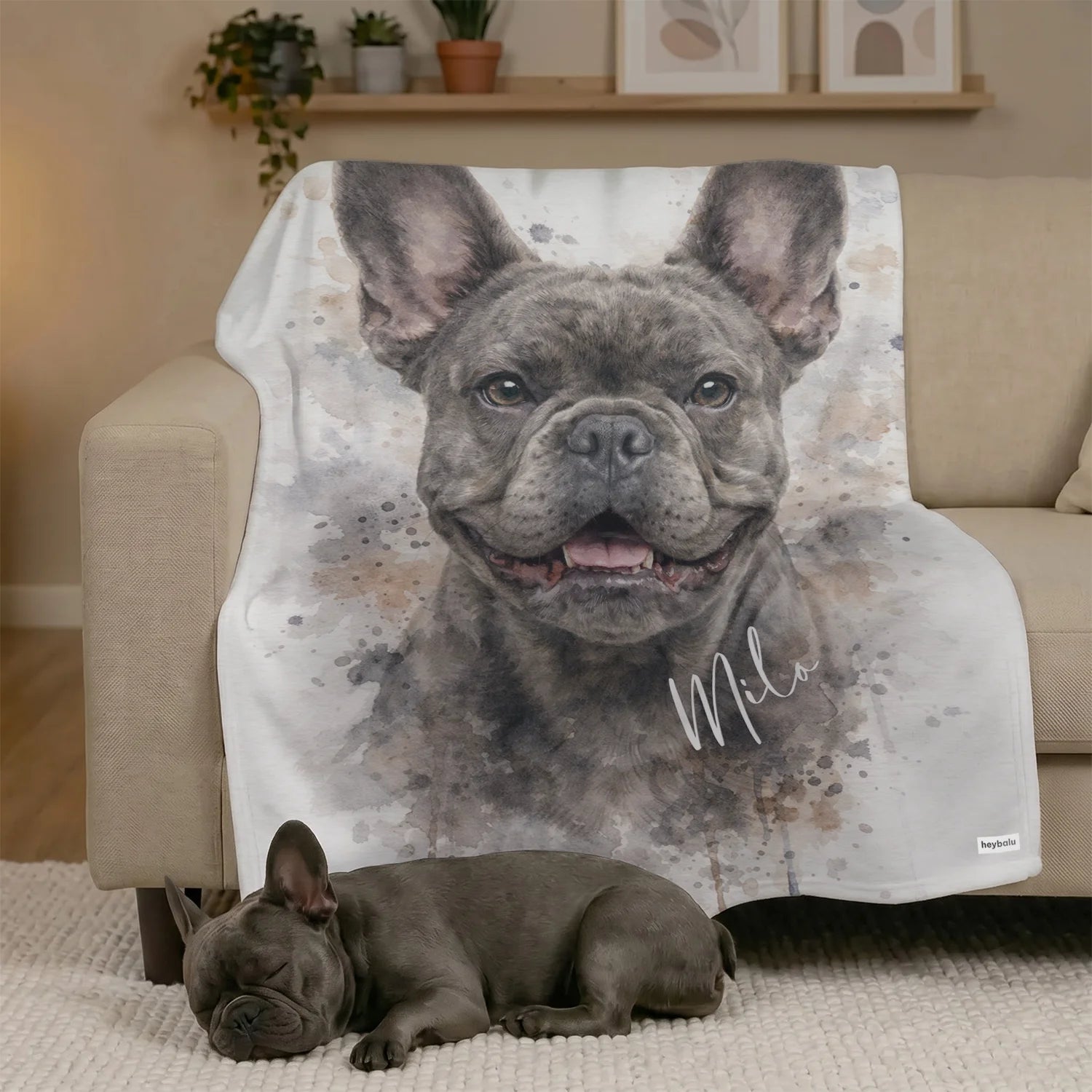 Personalisierte Decke "Wasserfarben Hund"