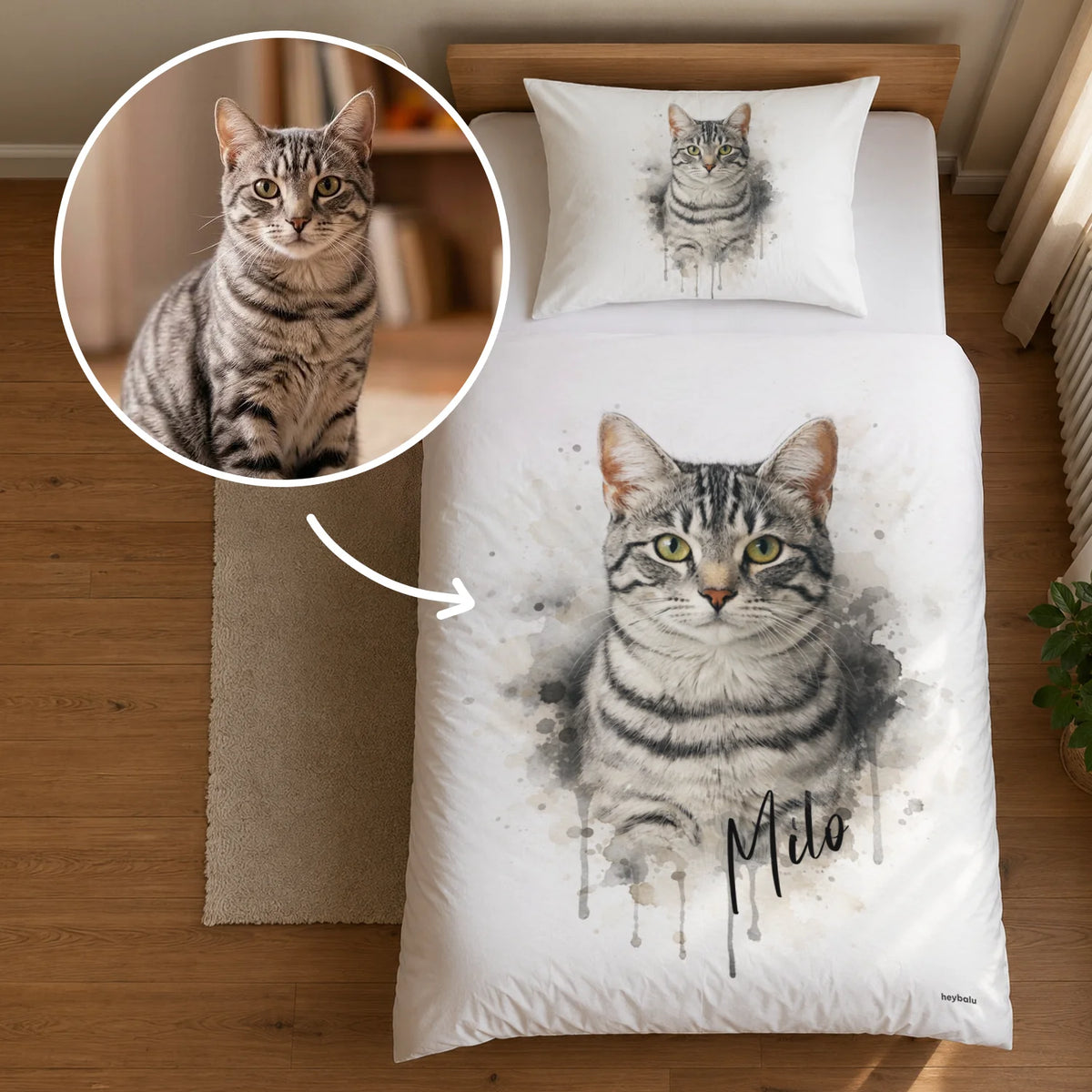 Personalisierte Bettwäsche Katze "Wasserfarben"