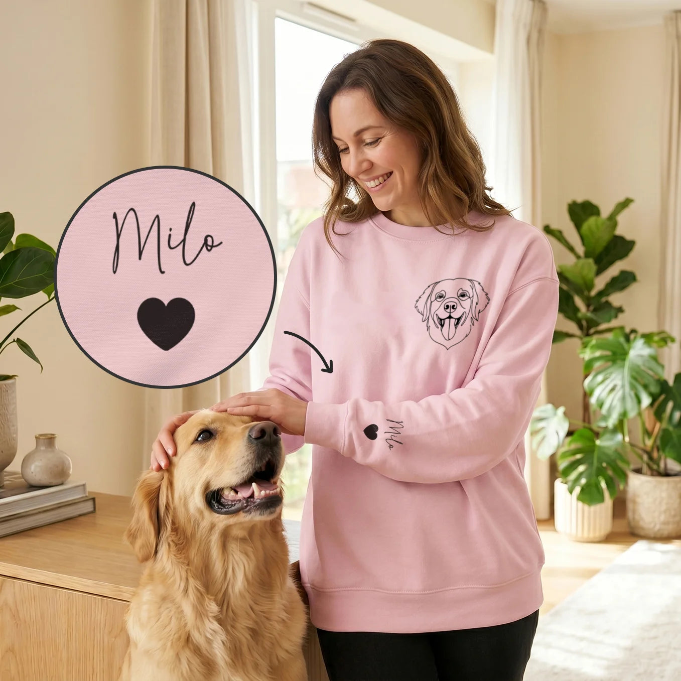 Personalisierter Sweater "Haustier Line Art" mit Ärmeldruck