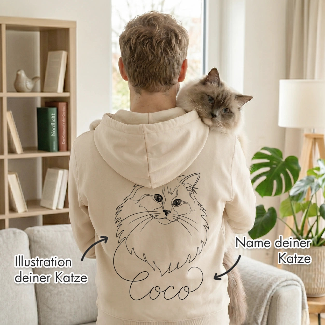 Personalisierter Hoodie "Cat Dad" (mit Ärmeldruck)