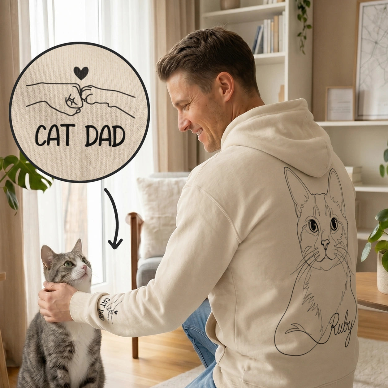 Personalisierter Hoodie "Cat Dad" (mit Ärmeldruck)