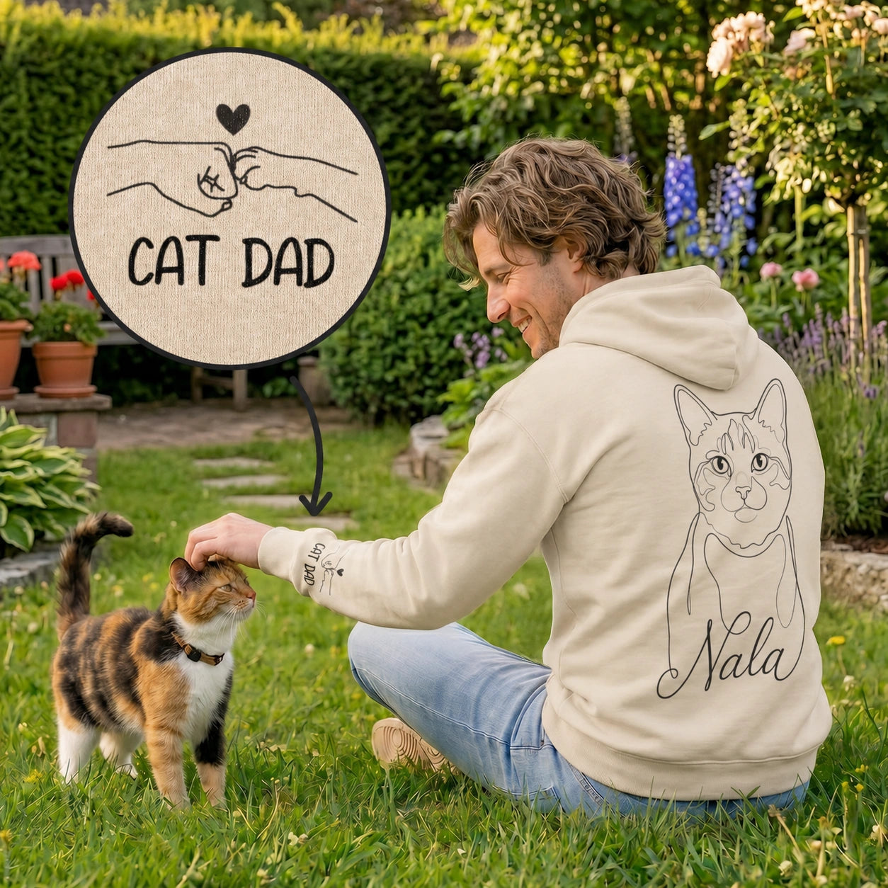 Personalisierter Hoodie "Cat Dad" mit Ärmeldruck