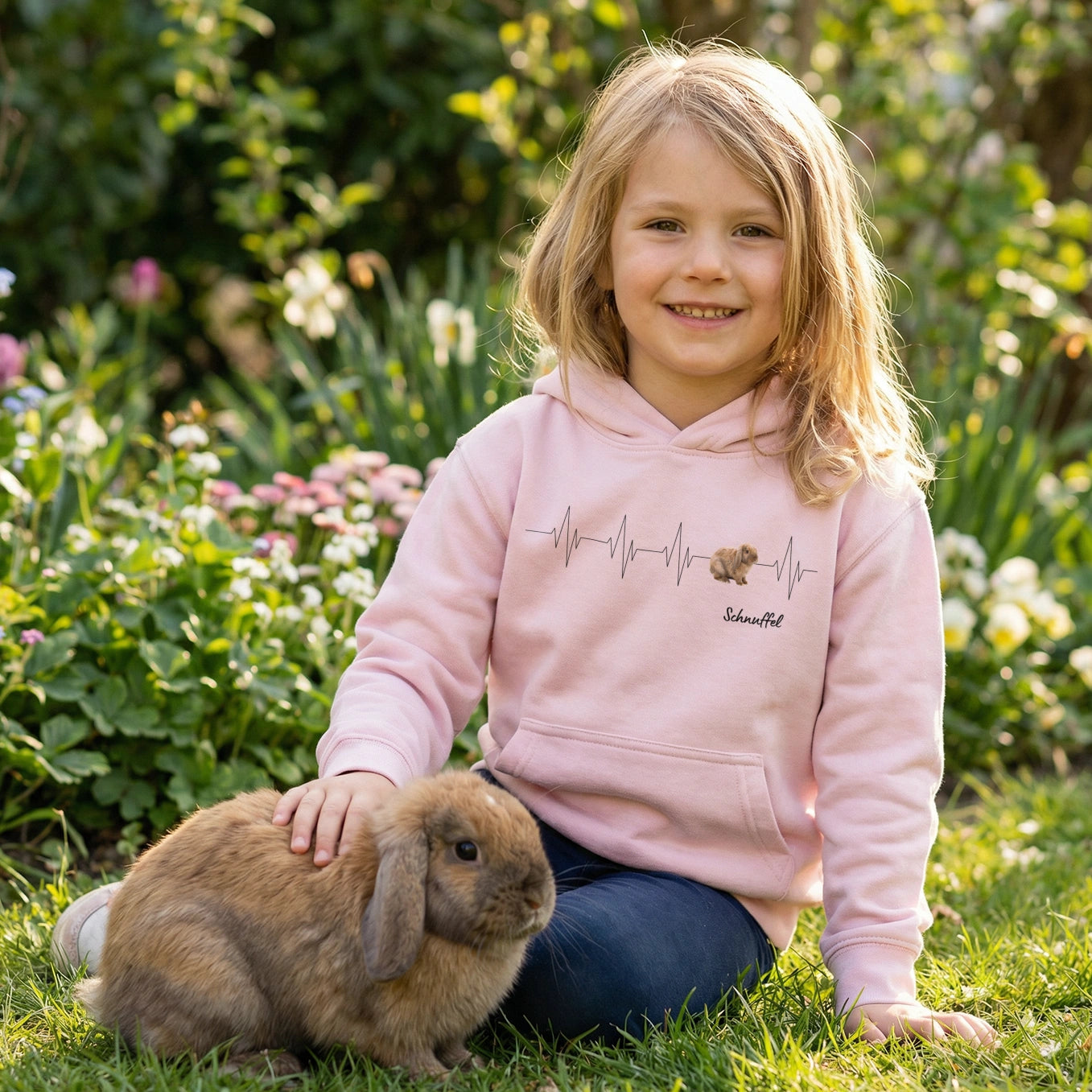 Personalisierter Kinder-Hoodie "Herzschlag Hase"