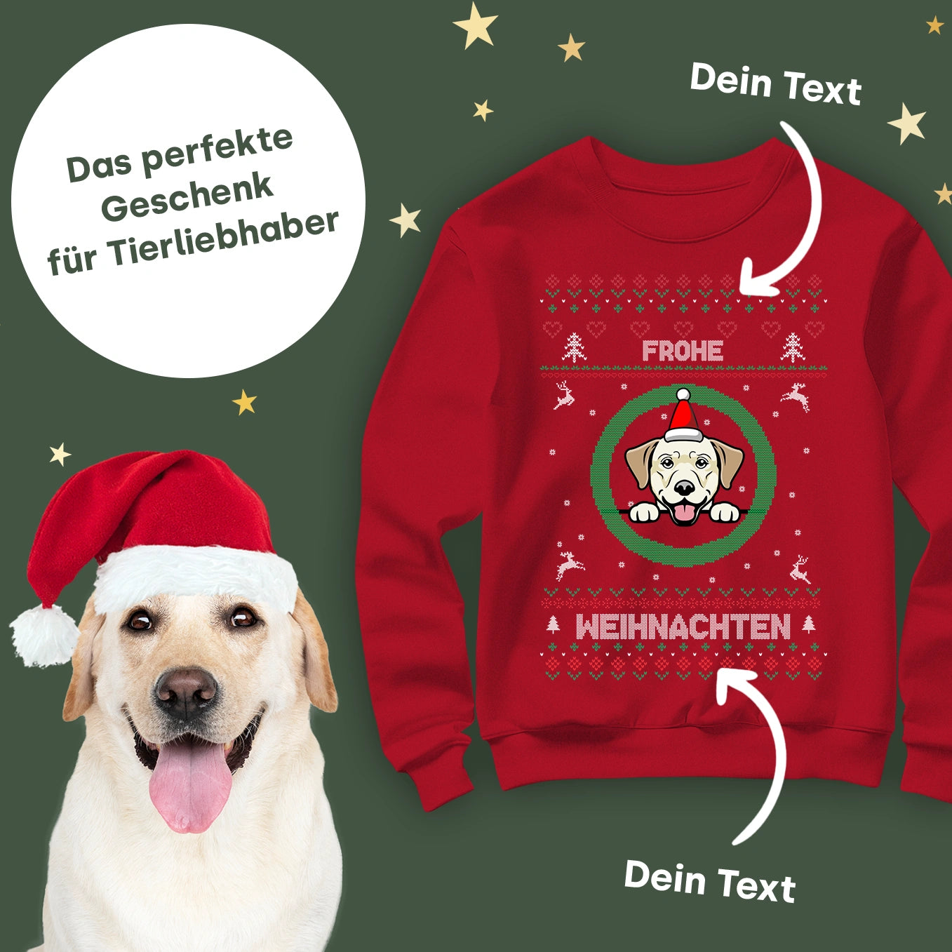 Christmas Sweater mit deinem Hund im Cartoon-Stil