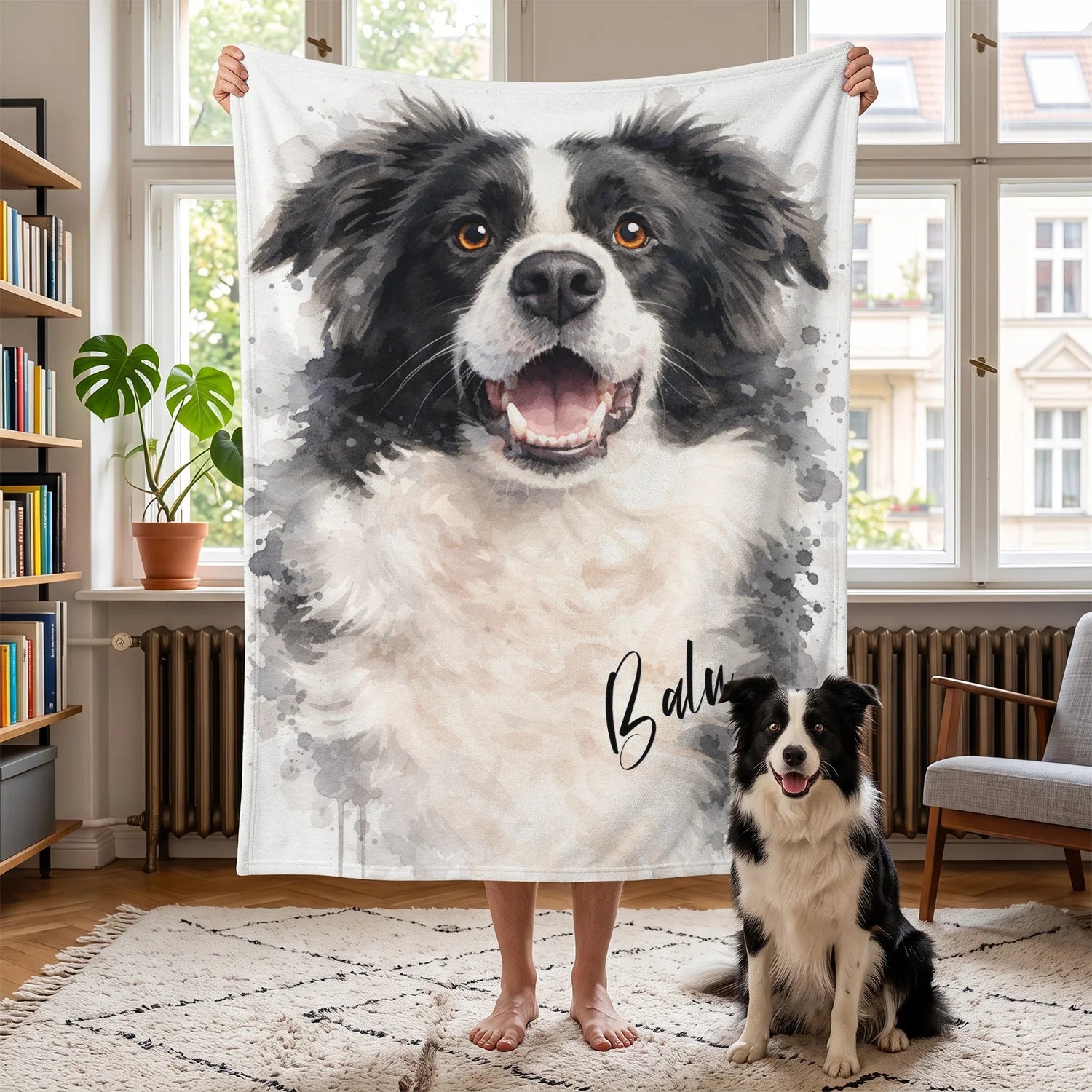 Personalisierte Decke "Wasserfarben Hund"
