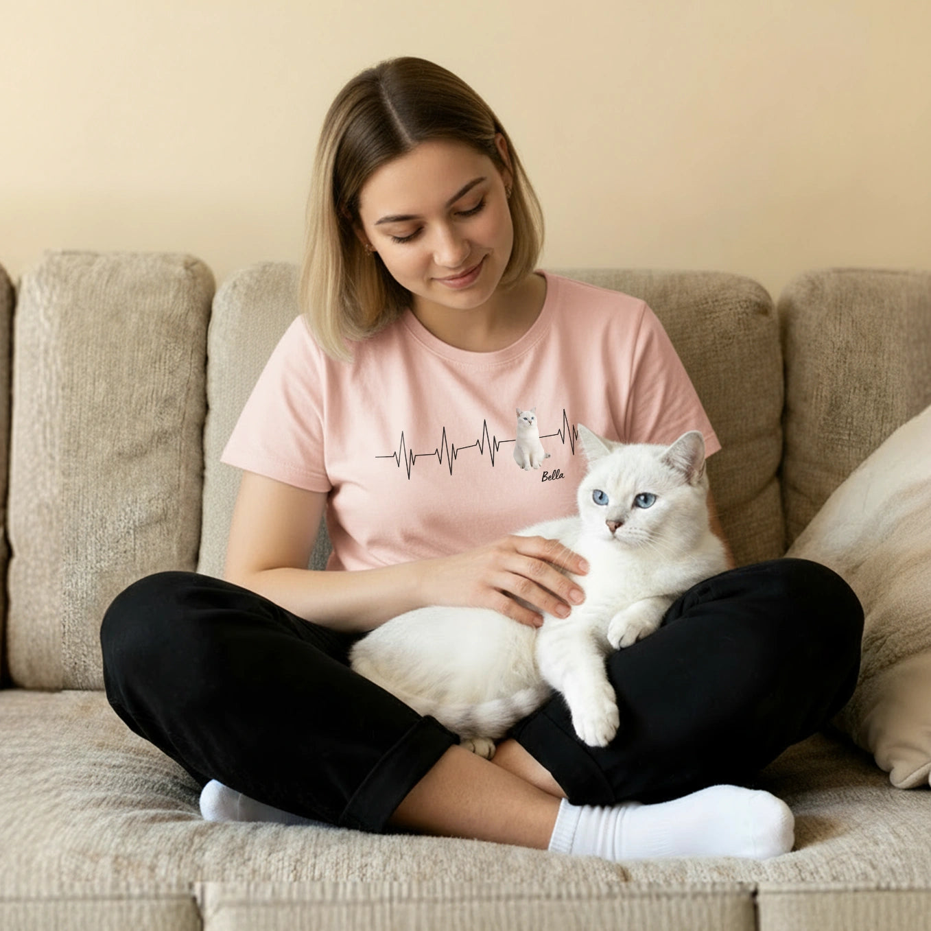 Personalisiertes T-Shirt Katze "Herzschlag"