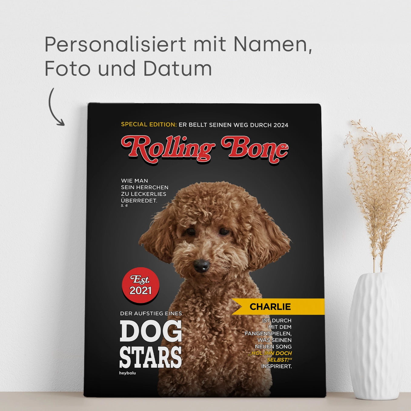 Personalisierte Leinwand Hundemagazin "Rolling Bone"