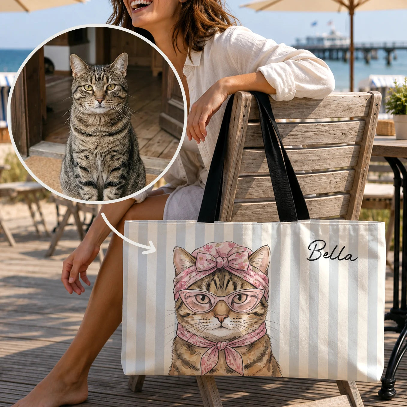Personalisierte Strandtasche "Katze"