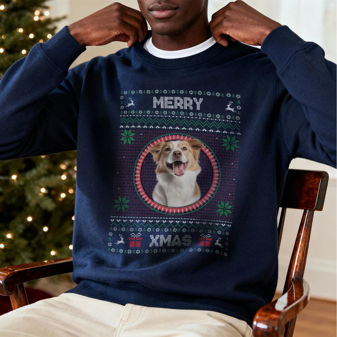 Christmas Sweater mit Foto deines Haustiers