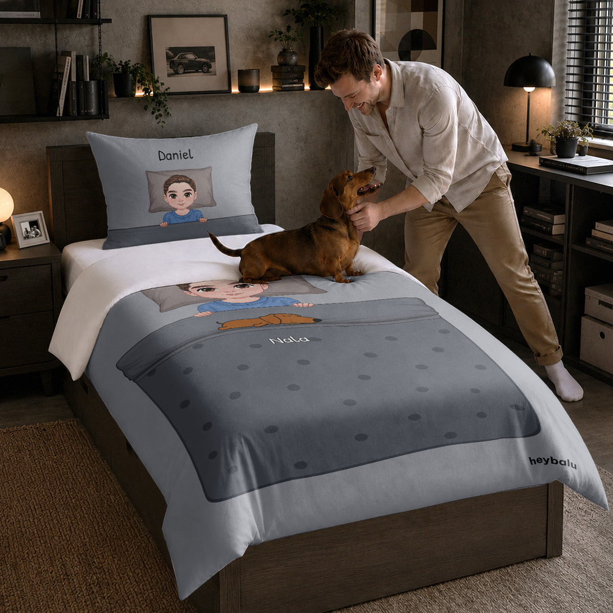 Personalisierte Bettwäsche Baumwollsatin "Schlafende Haustiere"