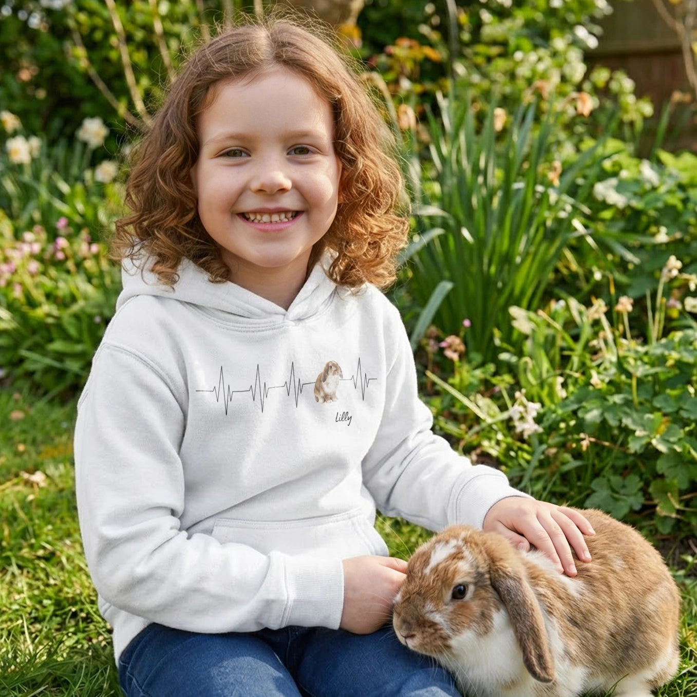 Personalisierter Kinder-Hoodie "Herzschlag Hase"