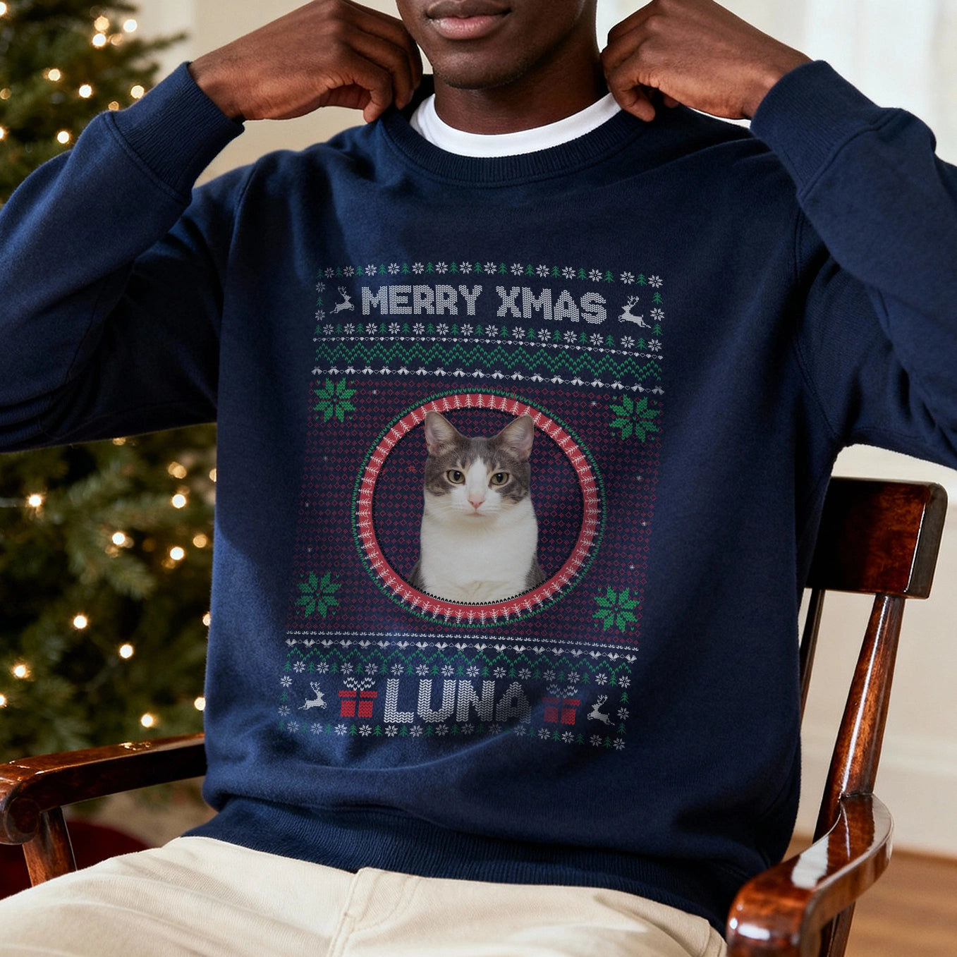 Personalisierter Christmas Sweater Foto “Katze”