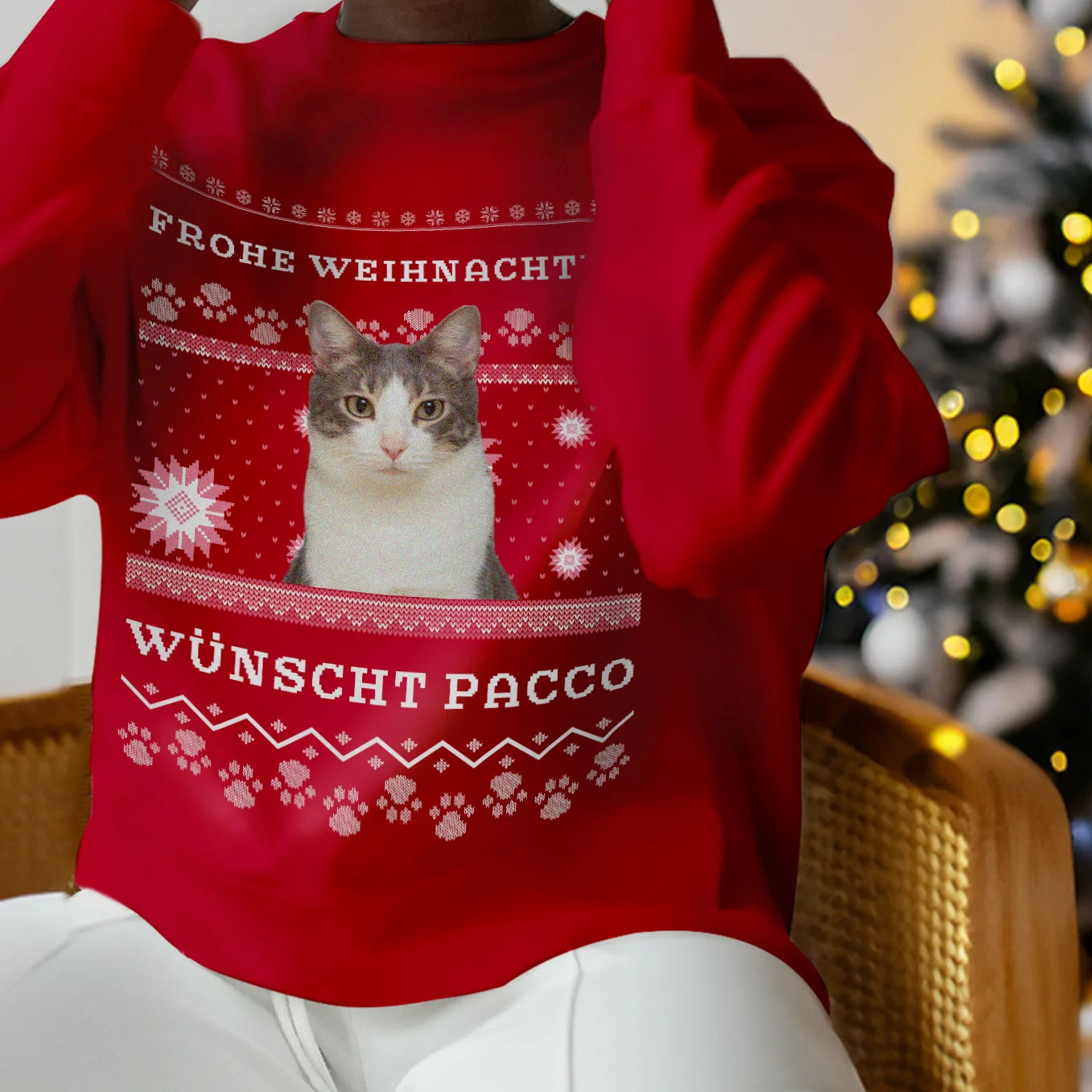 Personalisierter Christmas Sweater Katze "Ho Ho Ho" heybalu