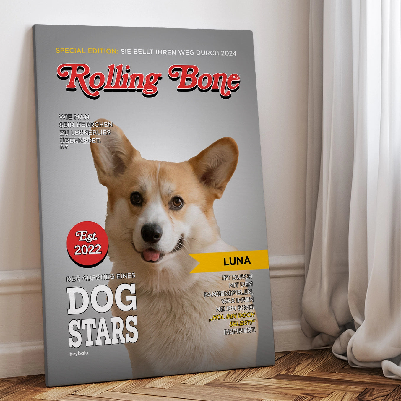 Personalisierte Leinwand Hundemagazin "Rolling Bone" heybalu