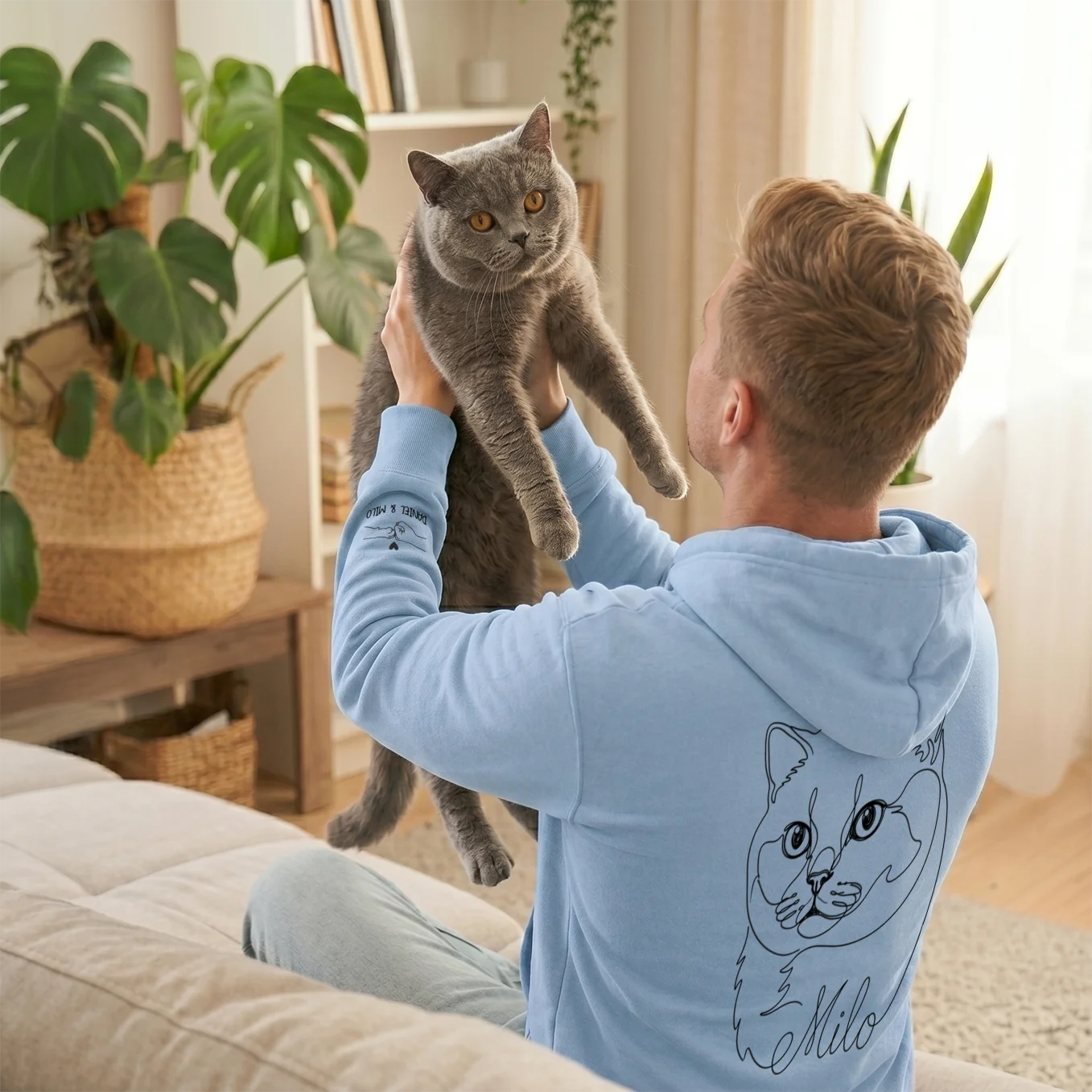 Personalisierter Hoodie "Cat Dad" (mit Ärmeldruck)