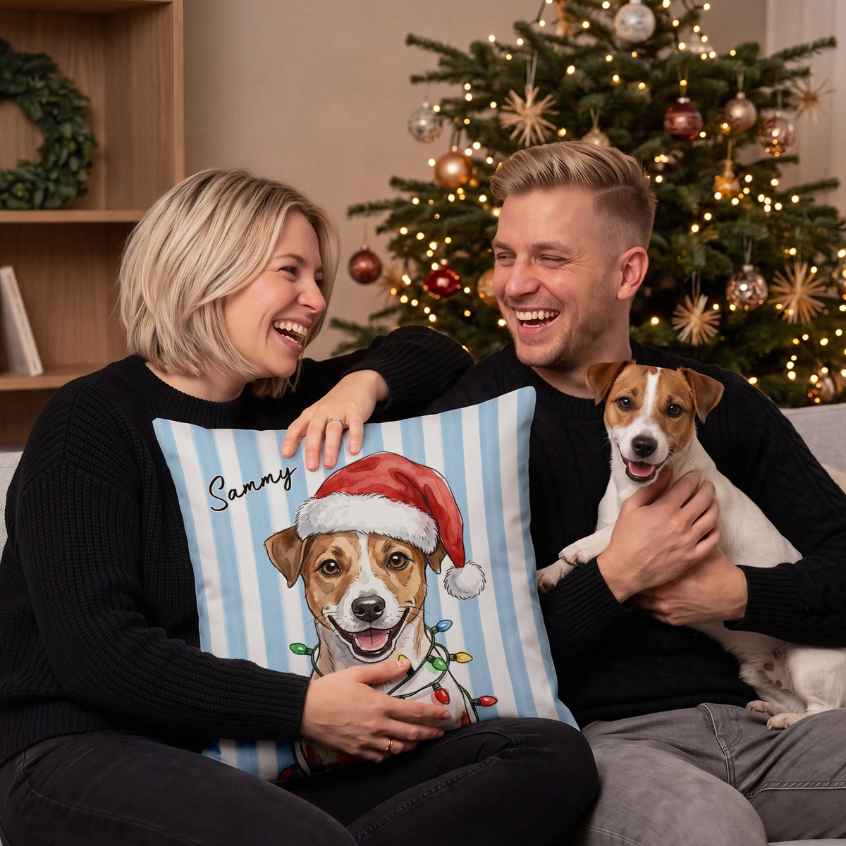Personalisiertes Kissen "Wasserfarben Haustier Weihnachten"